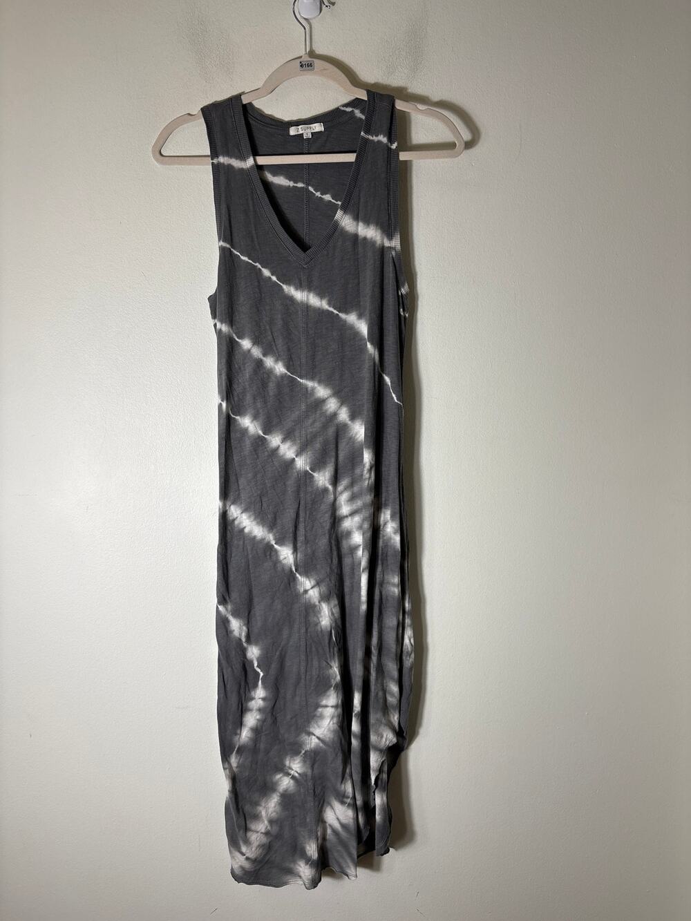 Z Supply Gray Tie Dye Sleeveless Cotton V Neck Maxi Dress Sz S